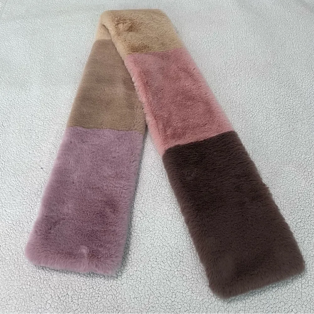 Jocelyn Faux Fur Wide Colorblock Scarf NWT